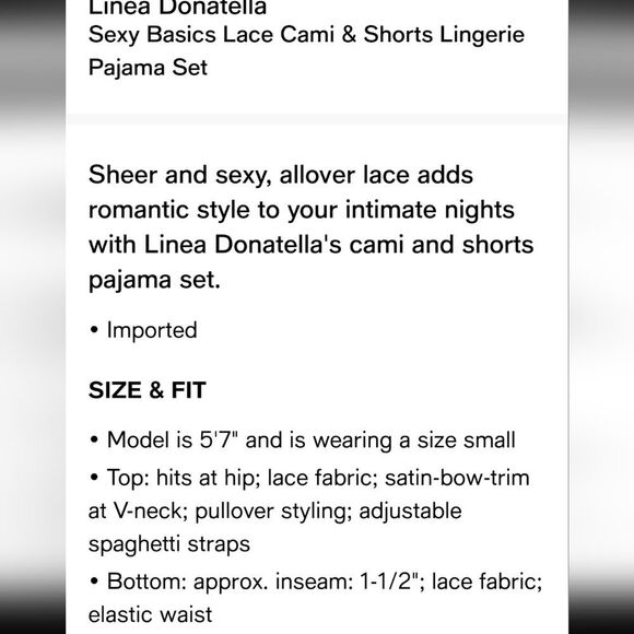 Linea Donatella Sexy Basics Lace Cami & Shorts Lingerie PJ Set - Picture 2 of 6
